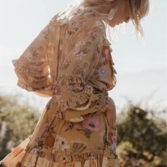 Bohemian Pink Floral Print Ruffle Sleeve Mini Dress - Picture 6 of 12